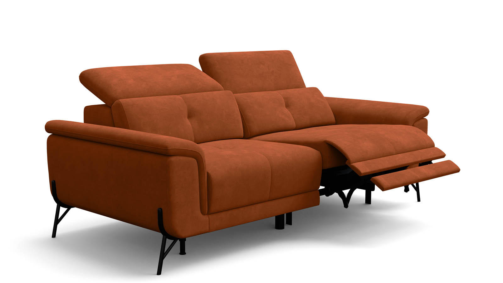 SOFA RELAX AVENA 3-Sitzer, dunkeloranger Veloursstoff - Dunkelorange/Schwarz, Holz/Textil (204/80/108cm) - Wozimo