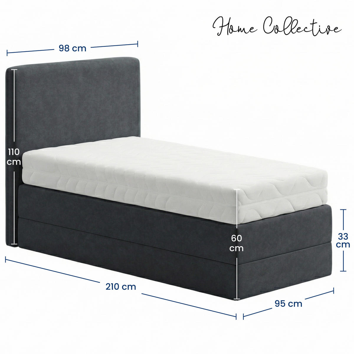 BOXSPRINGBETT mit Bonnell Matratze, mit Kopfteil, 90 x 200 cm, in Dunkelgrau - Anthrazit, Naturmaterialien (90/200cm) - Home Collective