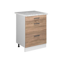 UNTERSCHRANK R-Line Sonoma 60 cm mit Schubladen - Weiß/Sonoma Eiche, Holzwerkstoff (60/81.6/60cm) - Vicco