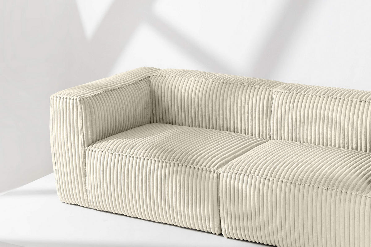 3-SITZER-SOFA FEROX Modern, Cord-Stoff, cremefarben - Creme, Textil (246/73/96cm) - KONSIMO®