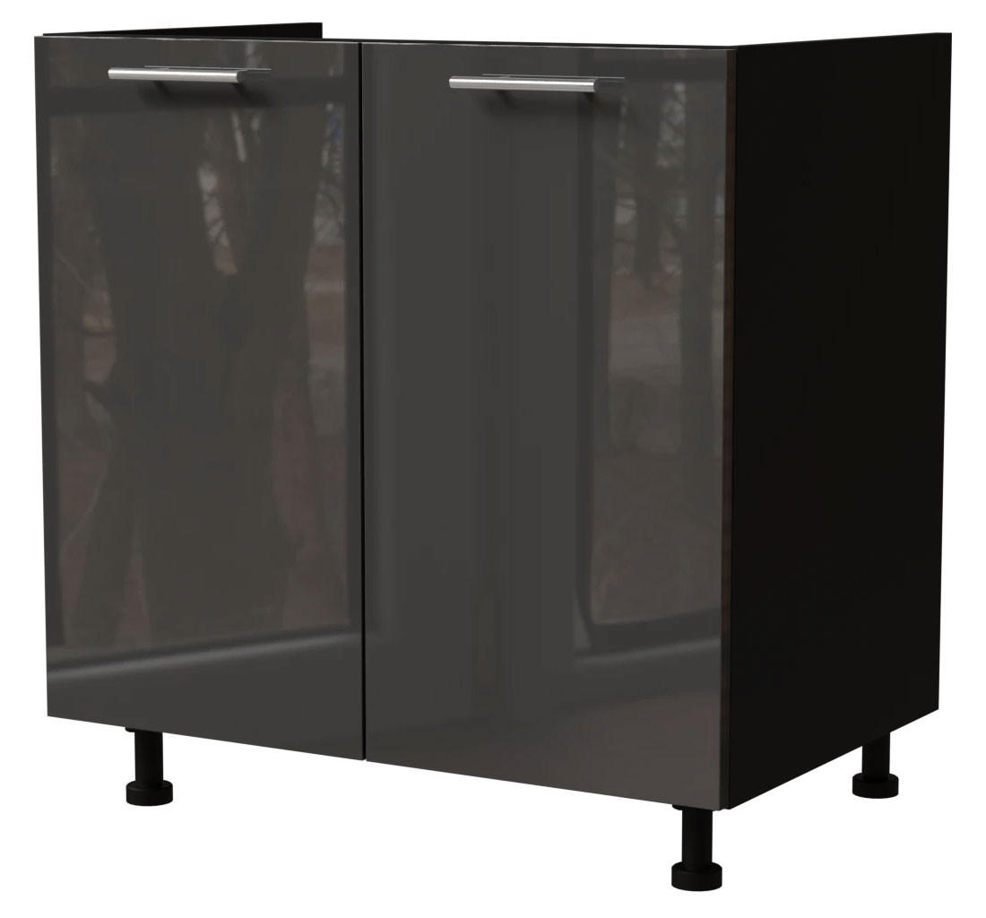 Feldmann-Wohnen Spülenunterschrank Graphit, Schwarz 80x82x50 cm