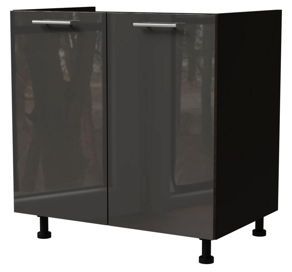 SPÜLENUNTERSCHRANK Essen D8Z/80 Graphit Hochglanz / Schwarz Matt 80 / 50 / 82cm - Schwarz/Graphitfarben, Holz/Holzwerkstoff (80/82/50cm) - Feldmann-Wohnen