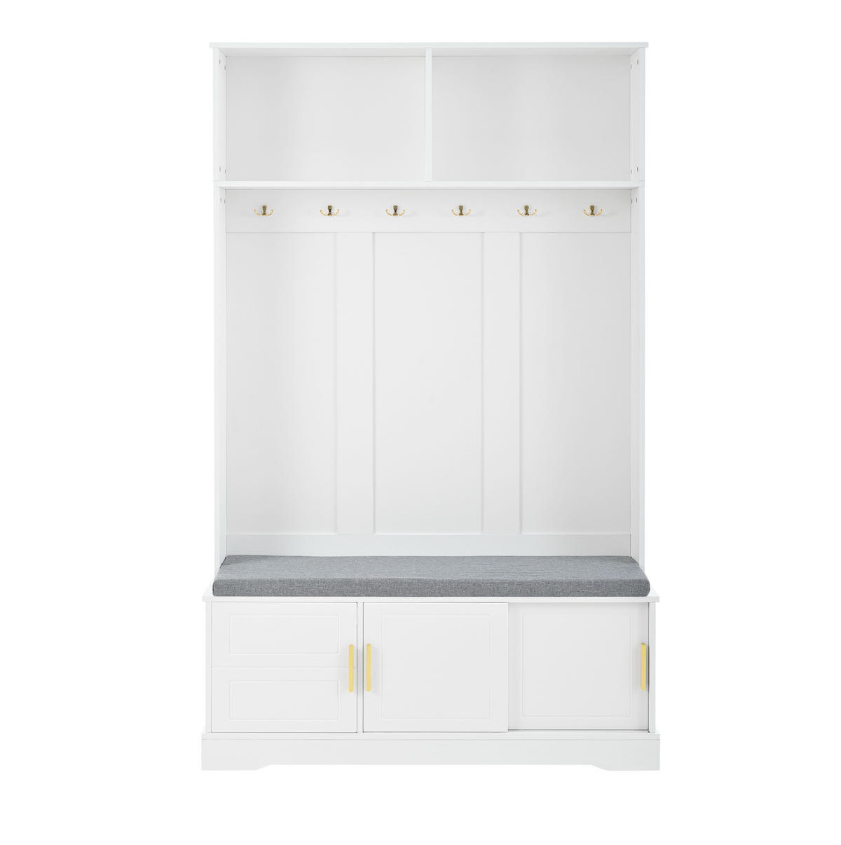 STANDGARDEROBE mit Sitzbank und Schuhablage, 6 Haken, Weiß, 120/40/191 cm - Weiß, Holzwerkstoff (120/191/40cm) - BEAOK