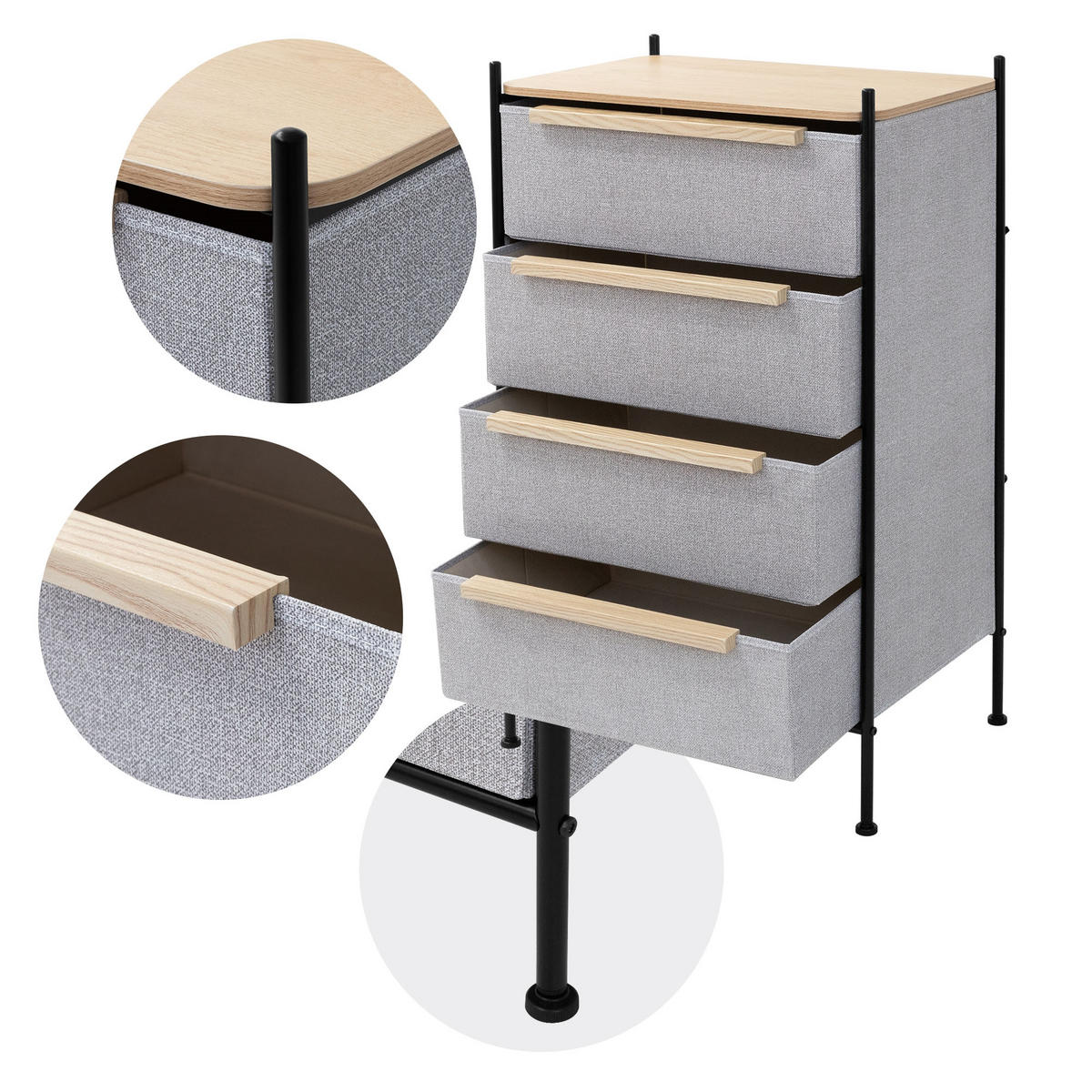 KOMMODE mit 4 Schubladen aus Stoff 58x98x42,5 cm Grau - Dunkelgrau, Holzwerkstoff (58/98/42.5cm) - ML-DESIGN