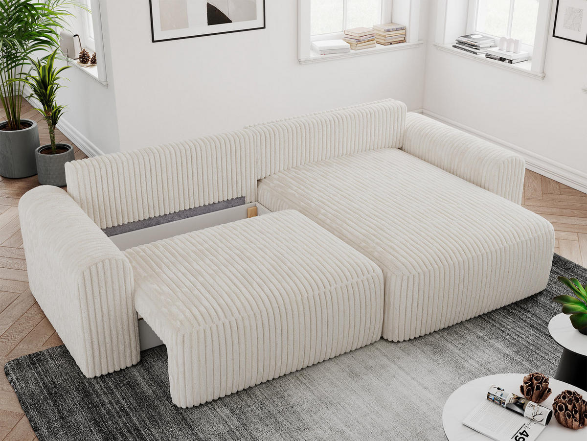 ECKSOFA NELSON Beige Cord - Beige/Schwarz, Kunststoff/Textil (274/152cm) - MKS