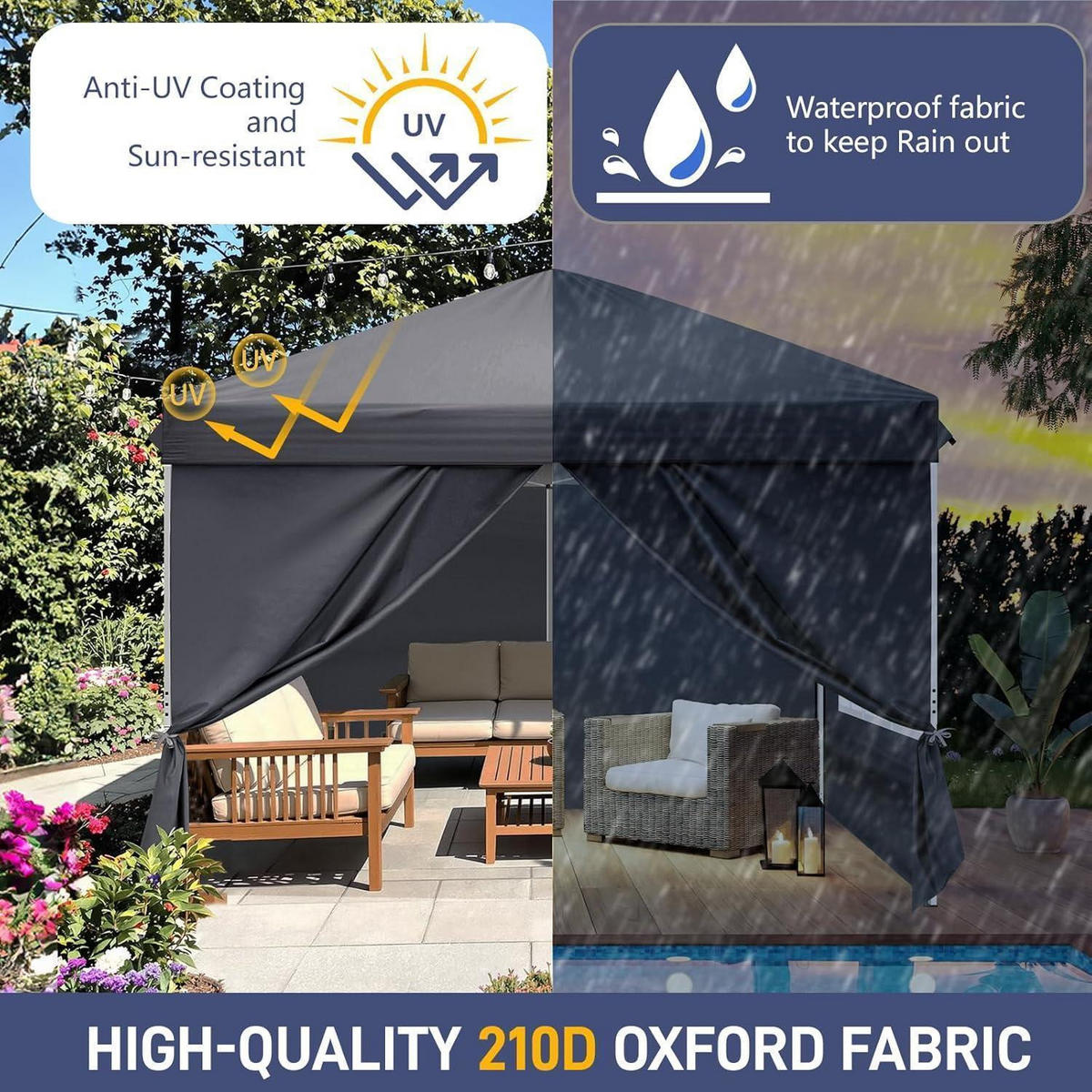 FALTPAVILLON 3 x 3 m Anthrazit mit 4 Seitenteilen, Pop-Up One-Touch - Anthrazit, Textil (300/255/300cm)