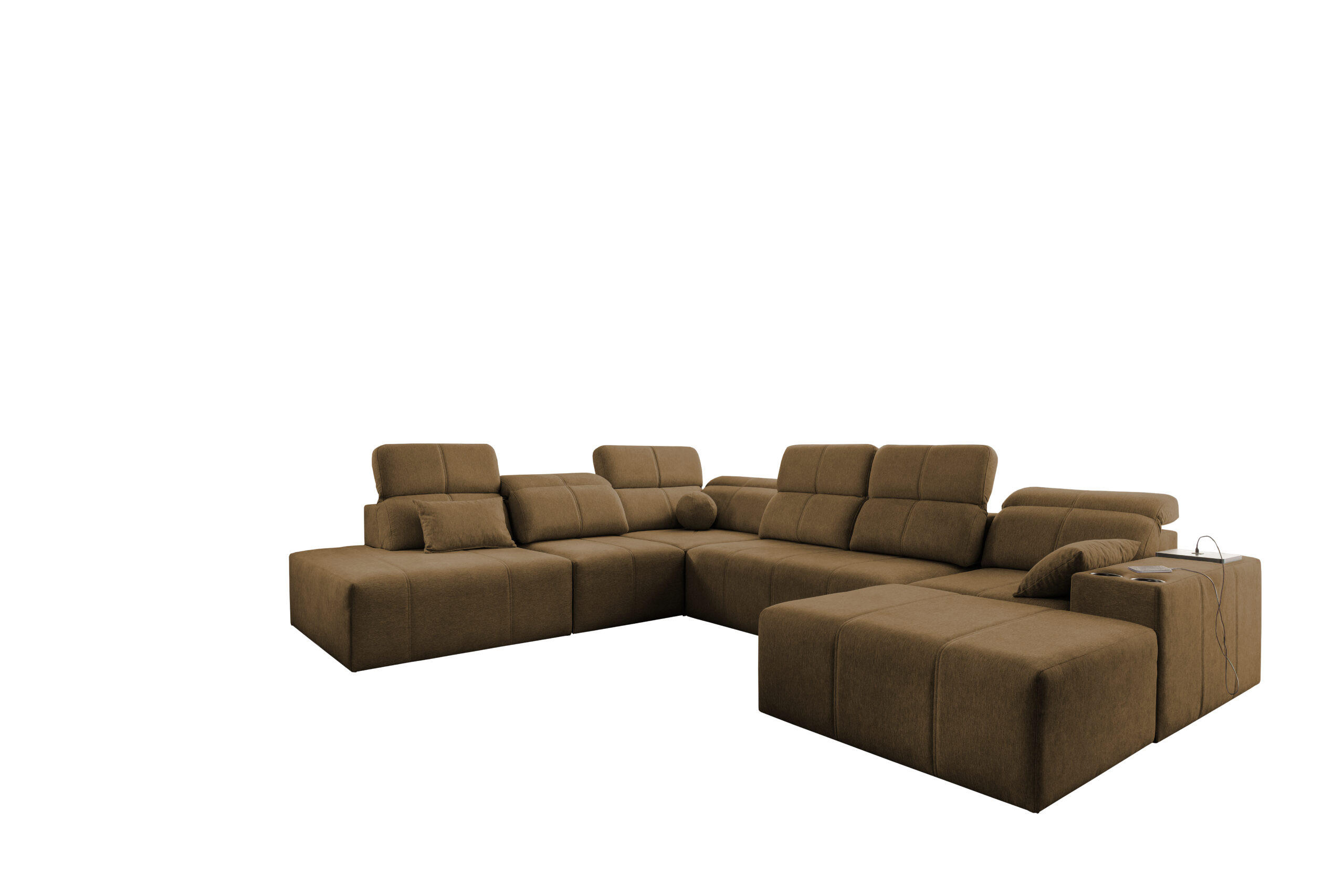 ECKSOFA Multifunktional Mindy X Stoff Verita Braun Rechts - Braun, Holz (359/300cm) - Kaiser Möbel