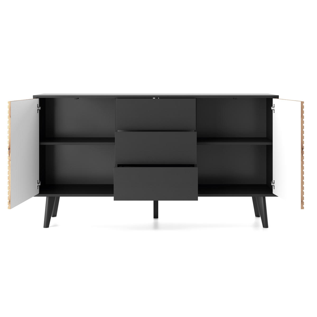 SIDEBOARD VILLETTA 154/83/39 cm mit 3 Schubladen 2 Türen Schwarz - Schwarz/Eiche Artisan, Holzwerkstoff (154/83/39cm) - MASSENO