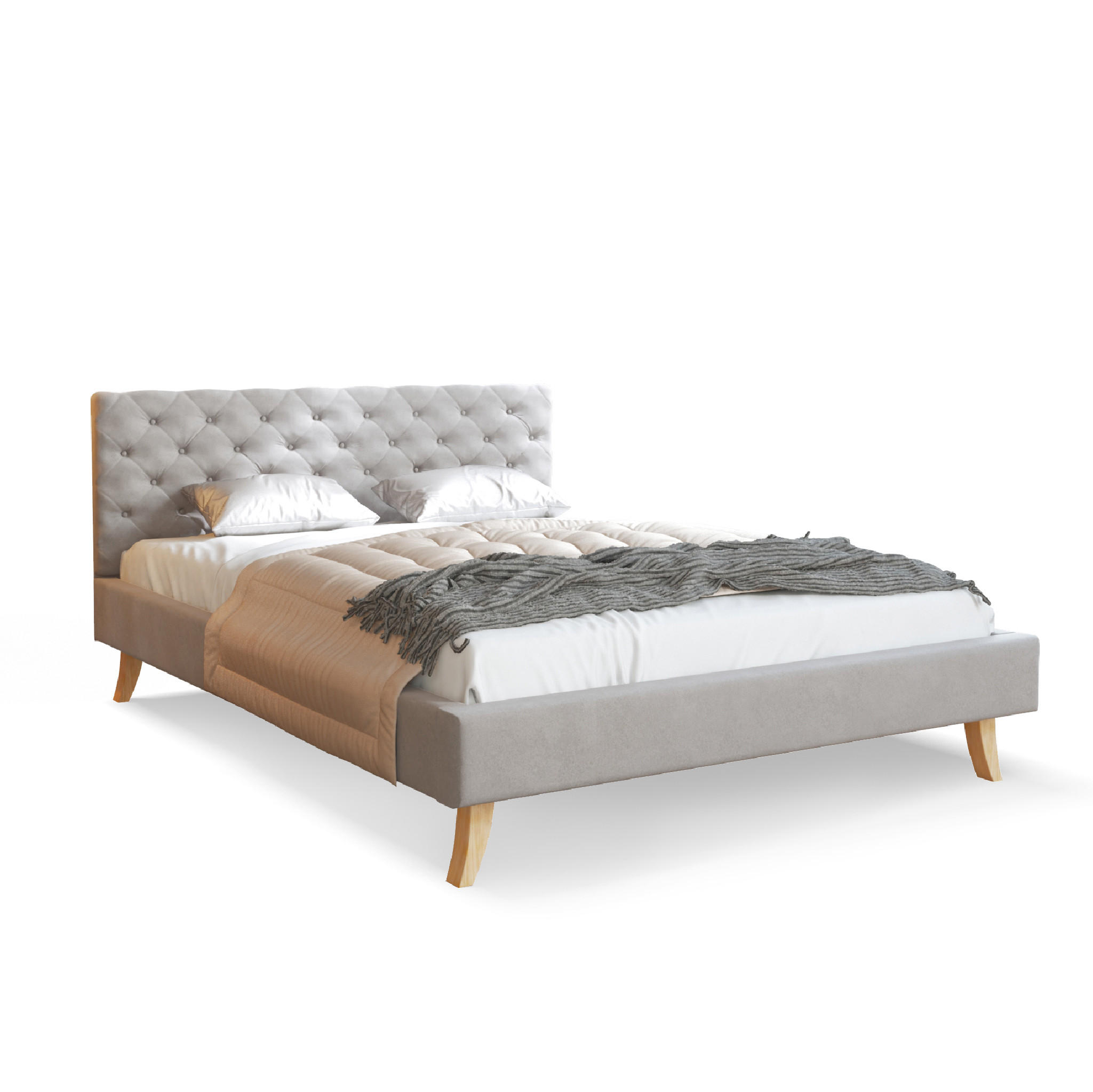POLSTERBETT ZUZA grau - Birkefarben/Grau, Holzwerkstoff/Metall (140/200cm) - FDM