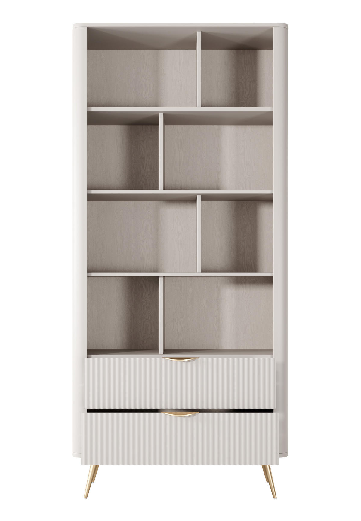 REGAL Vespasia 2S Beige 88,2/193,8/38 cm – Geriffelten Fronten - Beige/Goldfarben, Holzwerkstoff/Metall (88.2/193.8/38cm) - AX Living