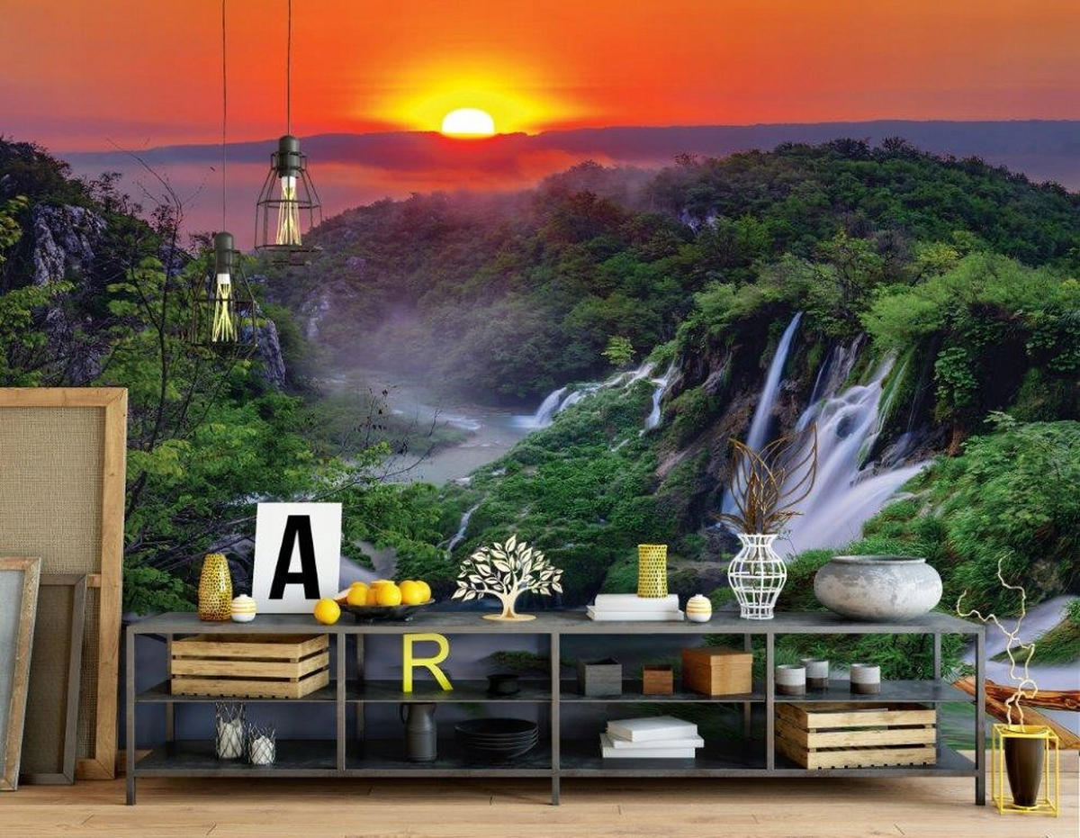 FOTOTAPETE Wasserfall 3D Natur 400x280 - Multicolor, Papier (400/280cm) - Wallarena