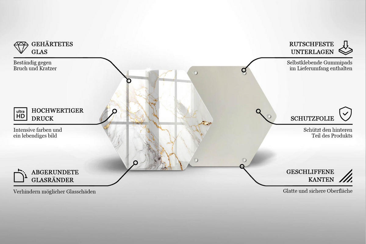 GLASPLATTE 40 cm Heller Marmor mit Gold - Creme, Glas (40/40cm) - Wallfluent