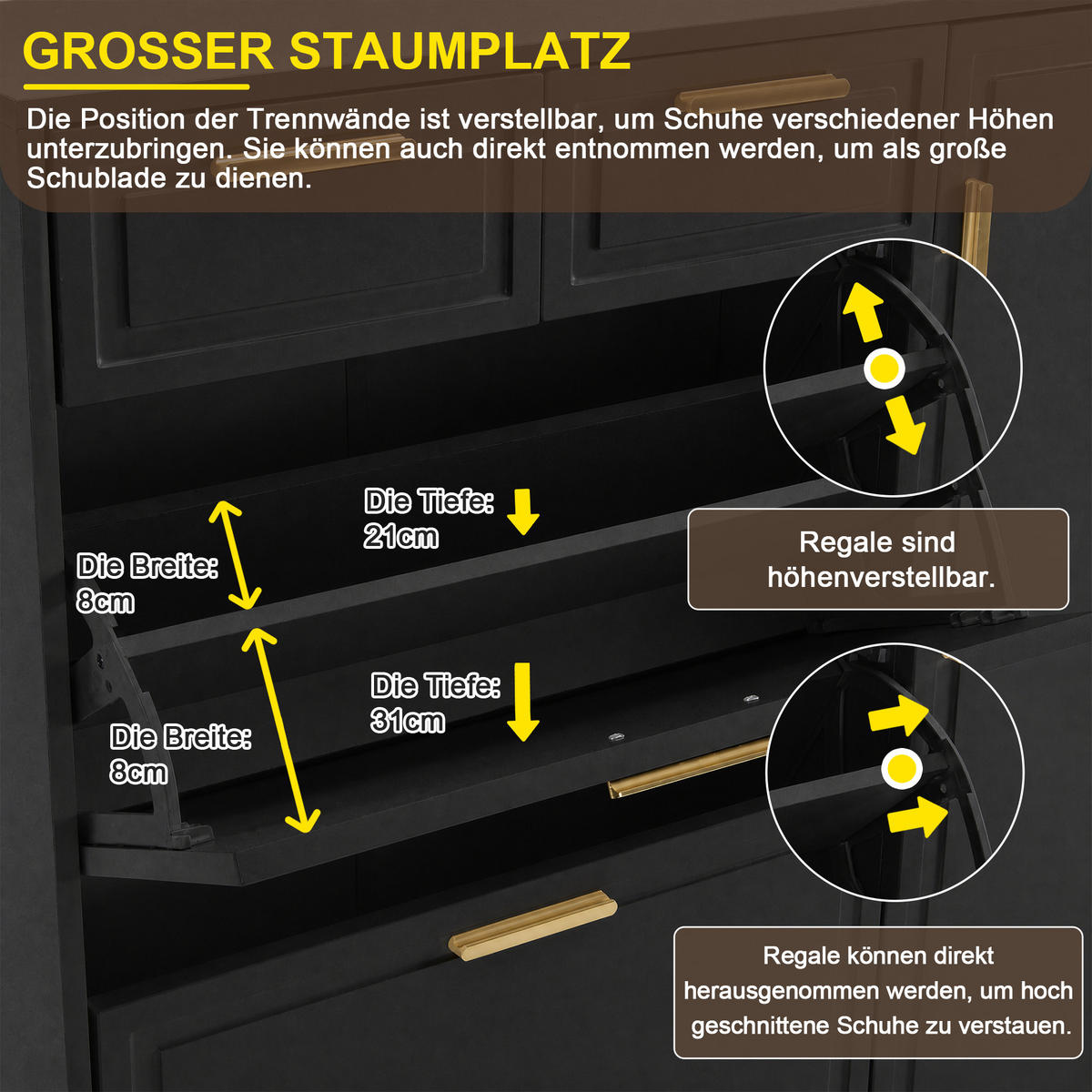 SCHUHSCHRANK Schwarz 120/24/107 cm - Schwarz, Holzwerkstoff (120/107/24cm) - PANGIVO
