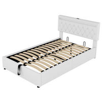 POLSTERBETT aus Leinen und MDF 140x200 cm Weiß mit LED-Beleuchtung, USB-C und hydraulischem Bettkasten - Weiß, Textil (140/200cm) - IVMEU