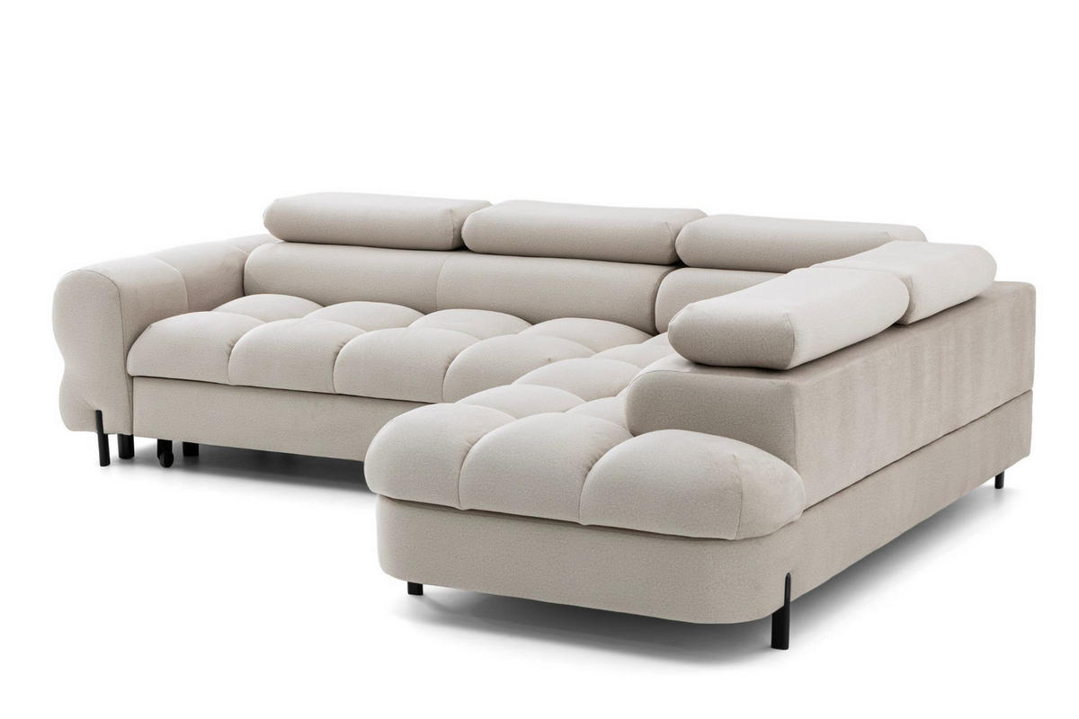 ECKSOFA BOWL L Rechts mit Schlaffunktion 125x195 Velours Creme - Creme/Schwarz, Holz/Textil (195/260cm) - Muffo