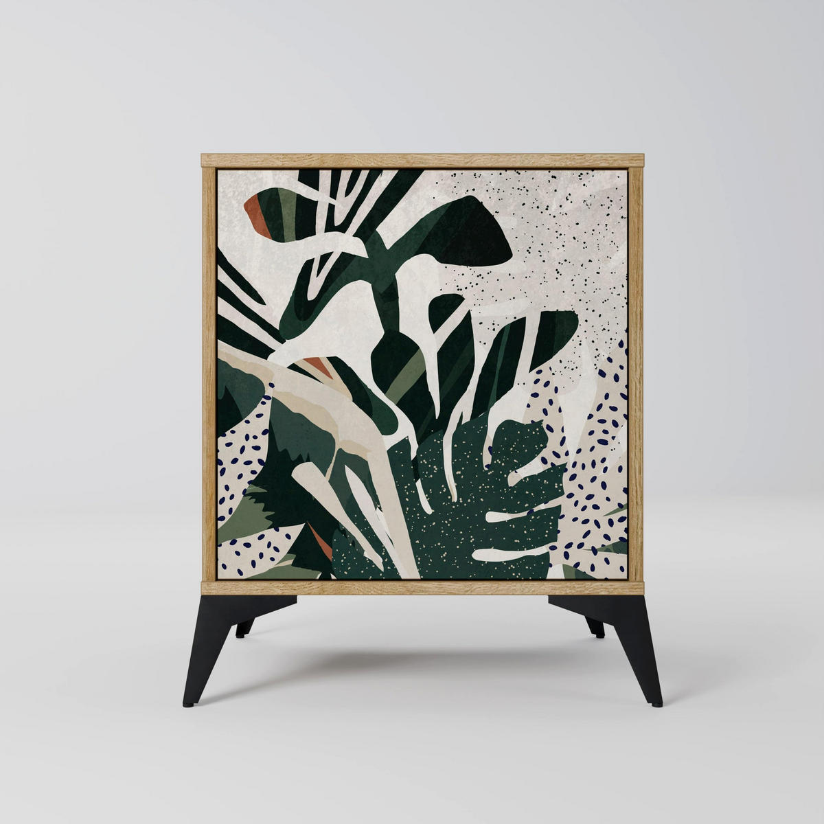 SIDEBOARD VERDURE FORMATION, Eichefarben, 57,5x42x67,5 cm, Schwarze Metall-Rahmenfüße - Eichefarben/Multicolor, Holzwerkstoff/Metall (57.5/67.5/42cm) - SpaceRebels