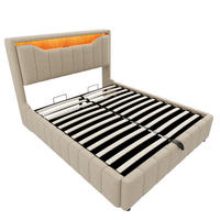 STAURAUMBETT 140/200 cm mit Hydraulik und LED, DE-41942, in Beige - Beige, Metall (140/200cm) - ComfortXL