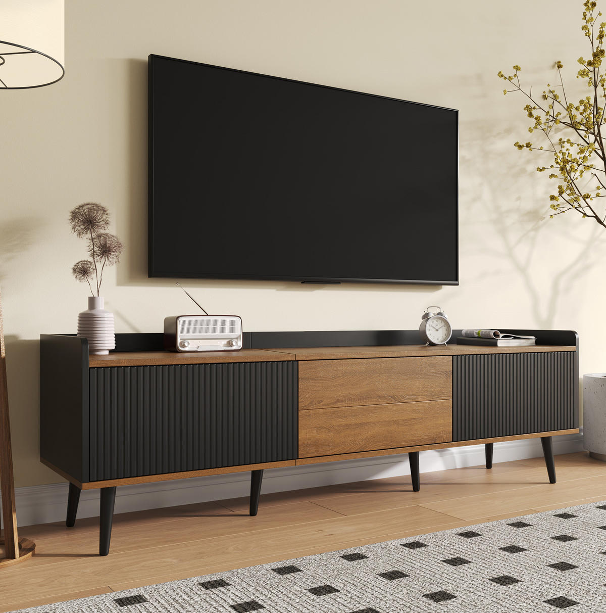 TV-SCHRANK 3-türig 160 cm Schwarz Natur - Schwarz, Holzwerkstoff (39/49.5/160cm) - Beauniv