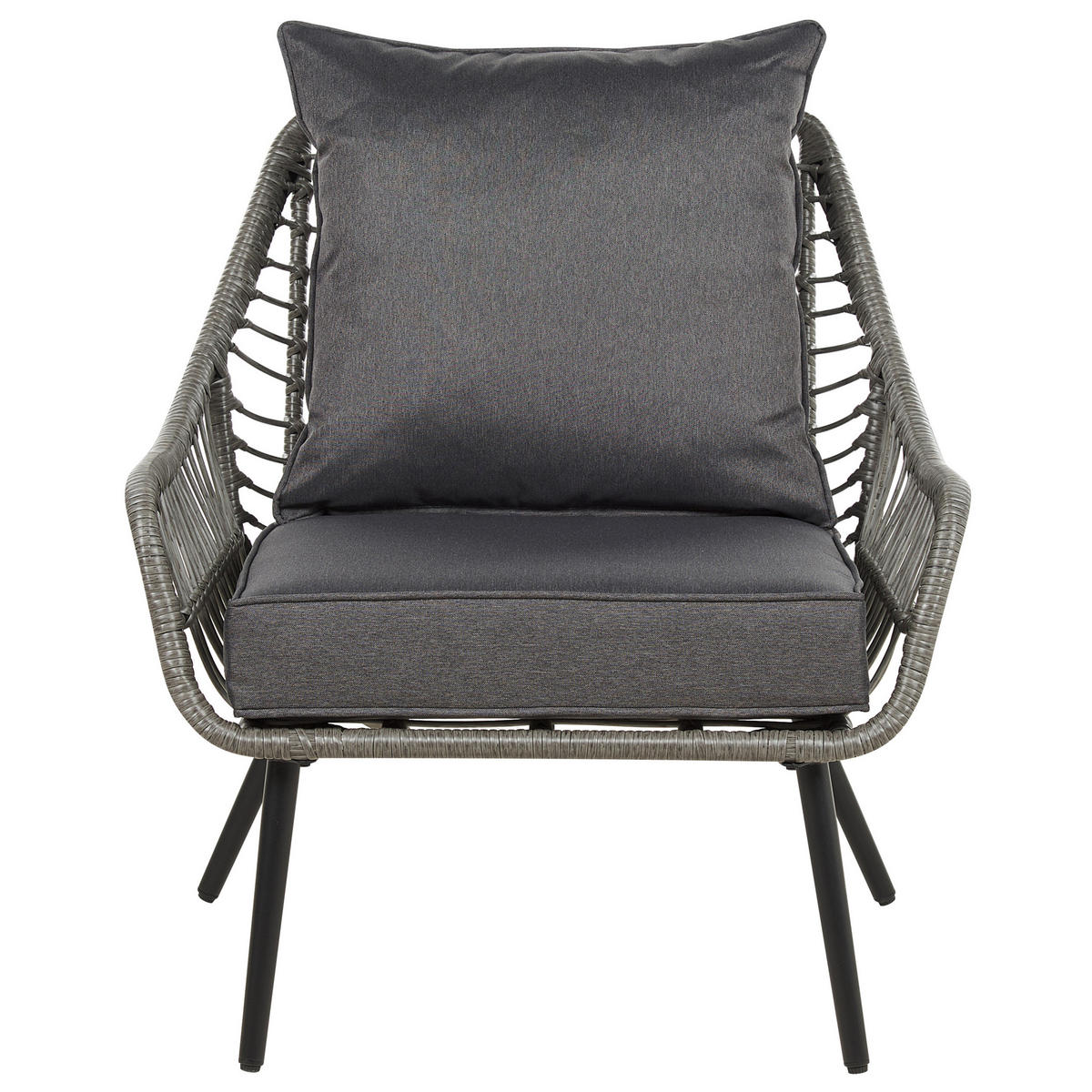 BALKONSET 2-Sitzer Rattan hellgrau Auflagen grau Laureto - Grau, Kunststoff/Textil - Beliani