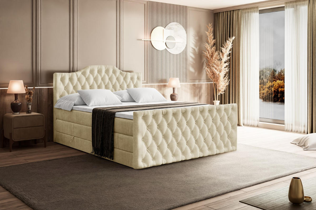 BOXSPRINGBETT VILA-1-Z KING - 180x200 - H3/H4 - Beige - Beige, Holzwerkstoff (180/200cm) - ALTDECOR