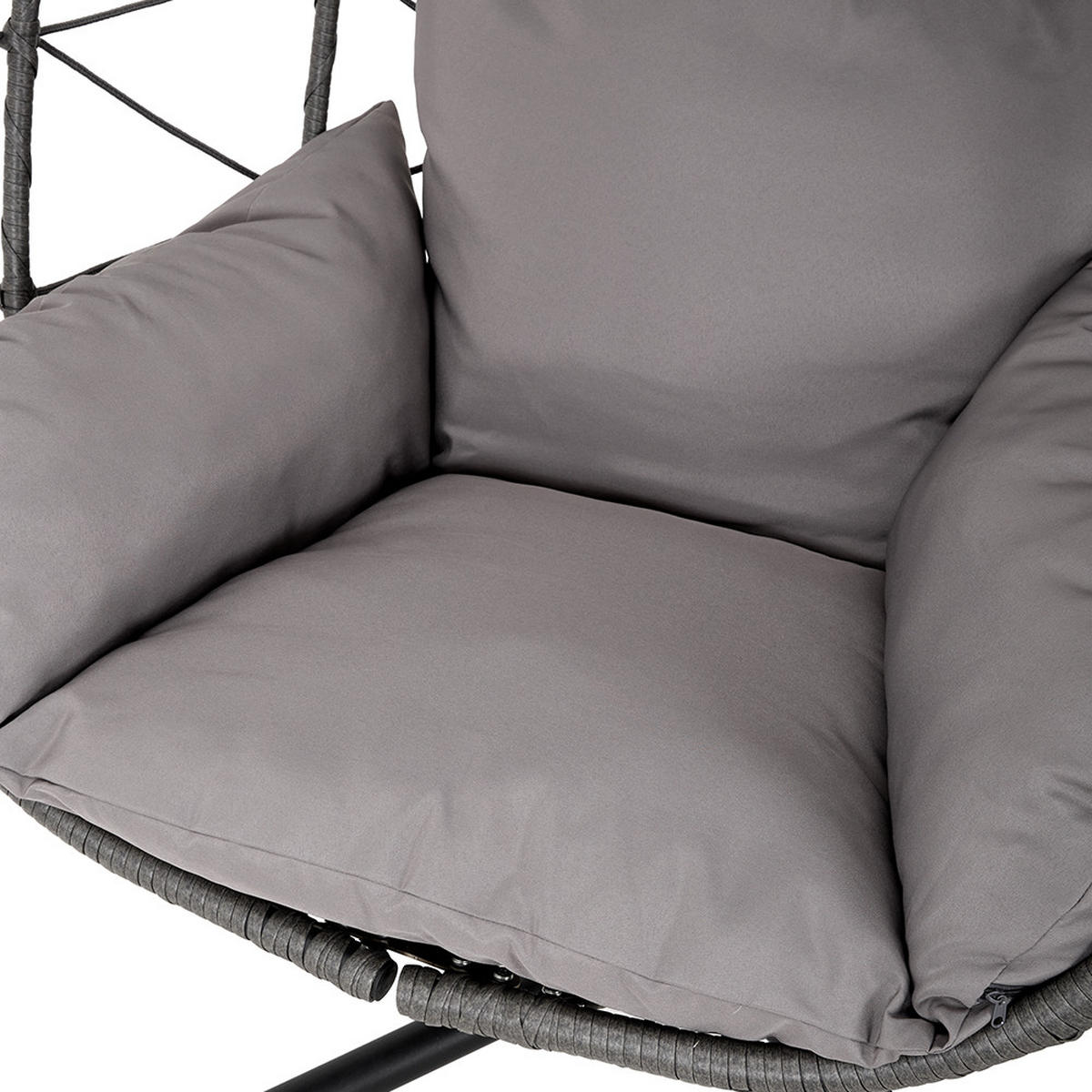 HÄNGESESSEL mit Gestell und Kissen aus Stahl PE-Rattan Polyester in Braun Schwarz Mittelgrau100 cm x 100 cm x 195 cm - Grau, Metall (100/195/100cm) - Livingandhome