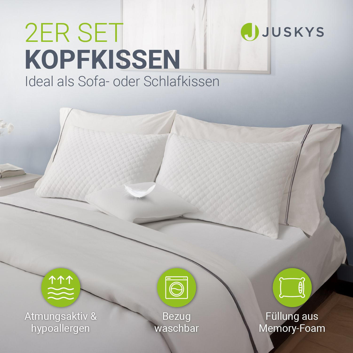 KOPFKISSEN 60x40 cm (2er-Set) - Weiß, Textil (40/60cm) - Juskys