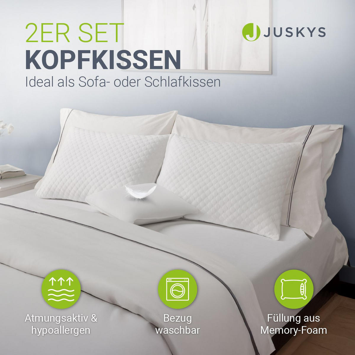 KOPFKISSEN 60x40 cm (2er-Set) - Weiß, Textil (40/60cm) - Juskys
