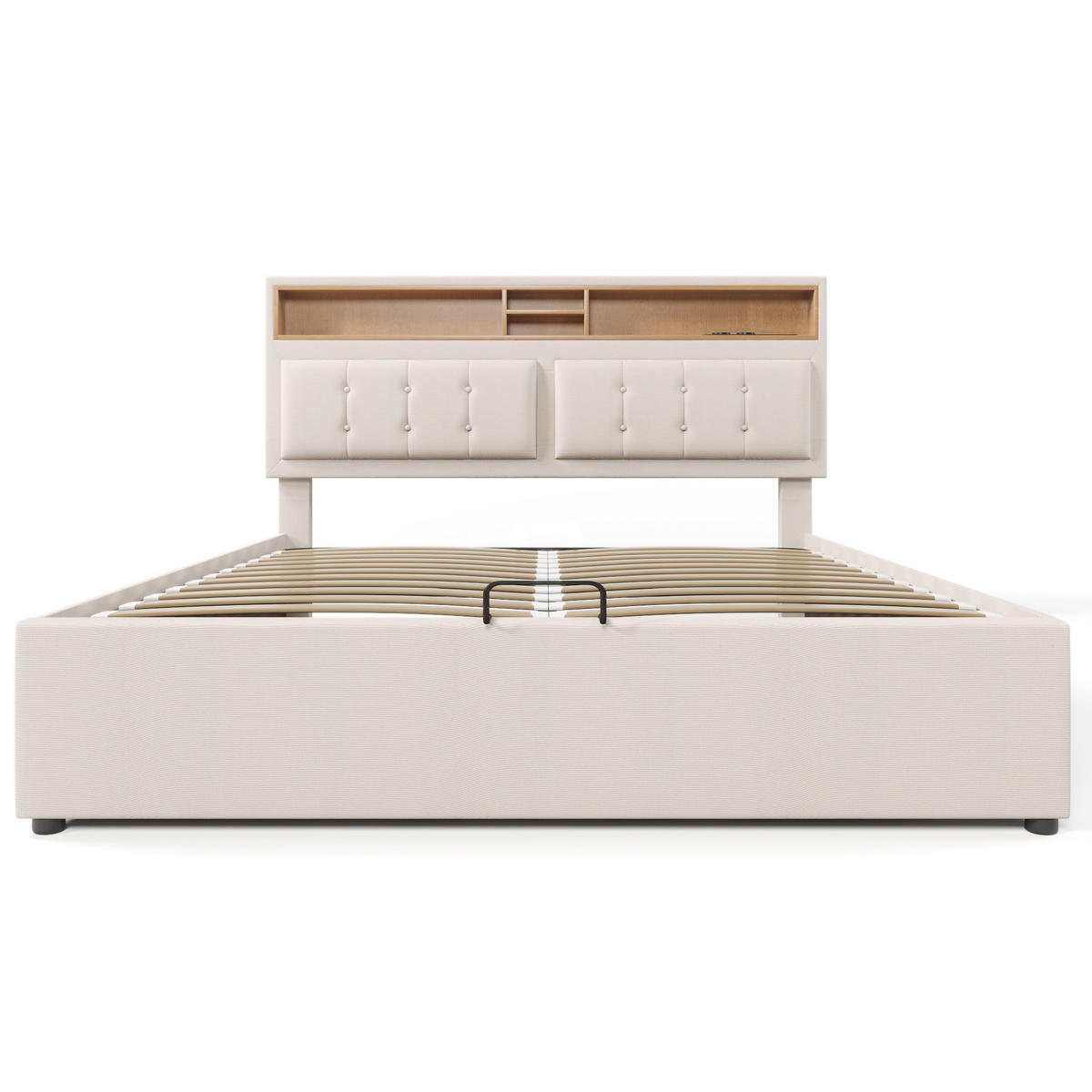 POLSTERBETT 160/200 cm Beige mit USB- und Type-C-Anschlüssen und verstellbarem Kopfteil - Beige, Textil (160/200cm) - OKWISH