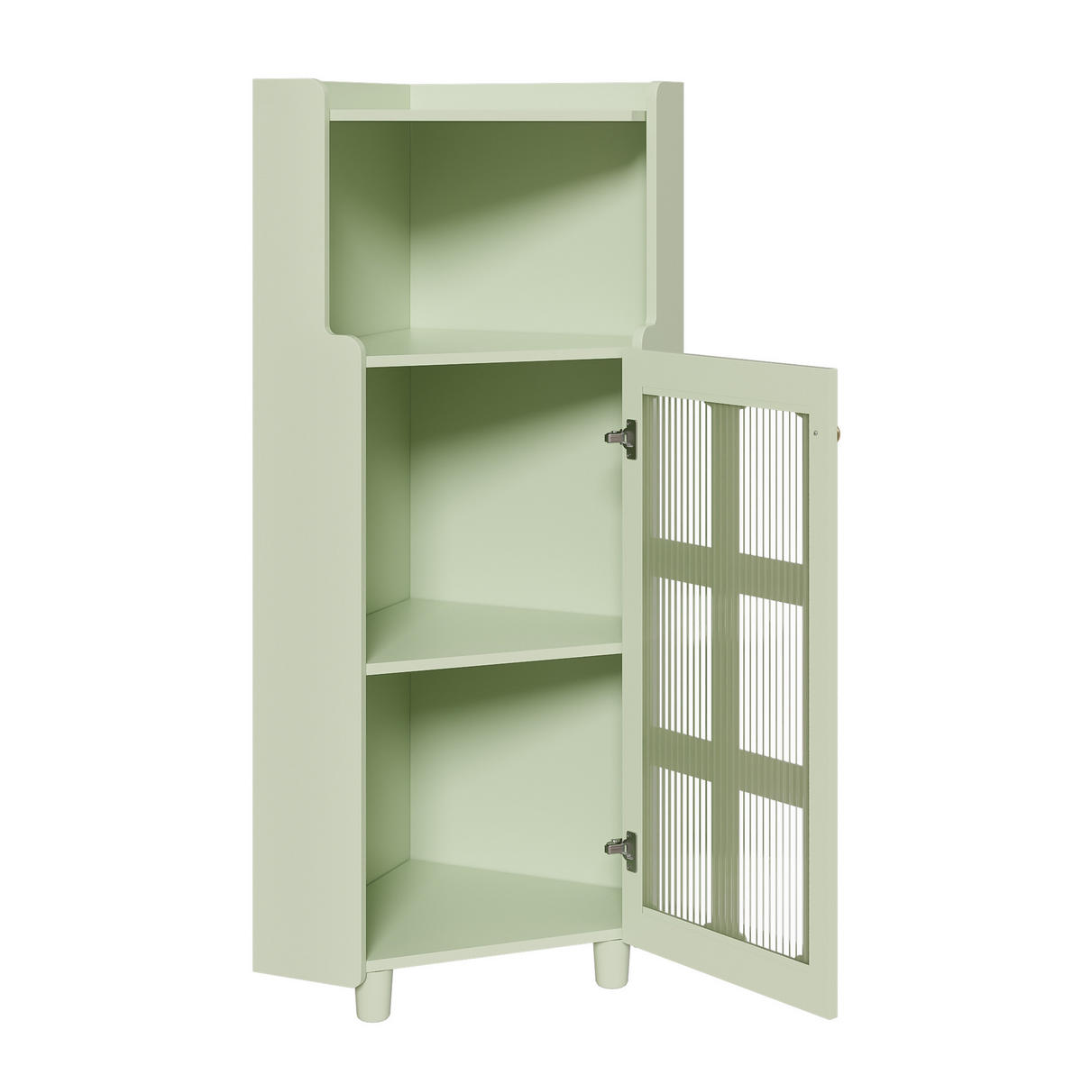 LED-ECKSCHRANK 63.5x16.5x124 cm Grün aus Spritzglas mit App-LED & 2-in-1 Stauraum - Grün, Holzwerkstoff (63.5/124/16.5cm) - Modfu