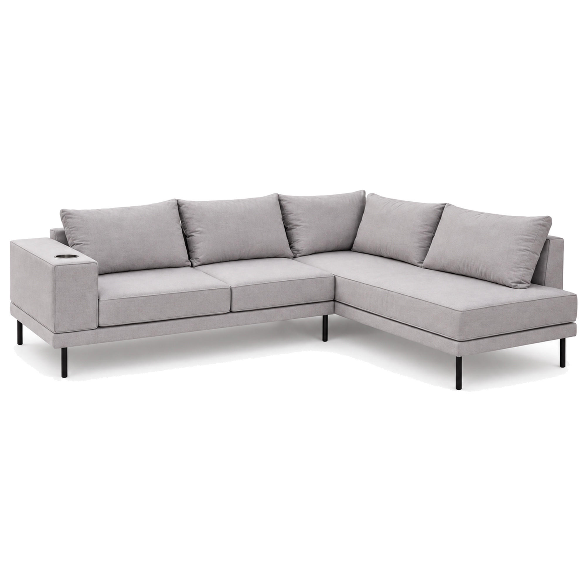 GARTEN-ECKSOFA VOLARO S Wetterfest 270x200x50 cm, Rechts, Outdoor-Stoff, Getränkehalter aus Metall, 20 cm hohe Füße, Grau - Grau, Holz/Metall (270/50/200cm) - Trada