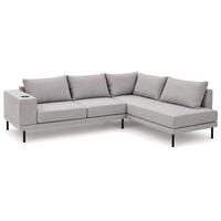 GARTEN-ECKSOFA VOLARO S Wetterfest 270x200x50 cm, Rechts, Outdoor-Stoff, Getränkehalter aus Metall, 20 cm hohe Füße, Grau - Grau, Holz/Metall (270/50/200cm) - Trada