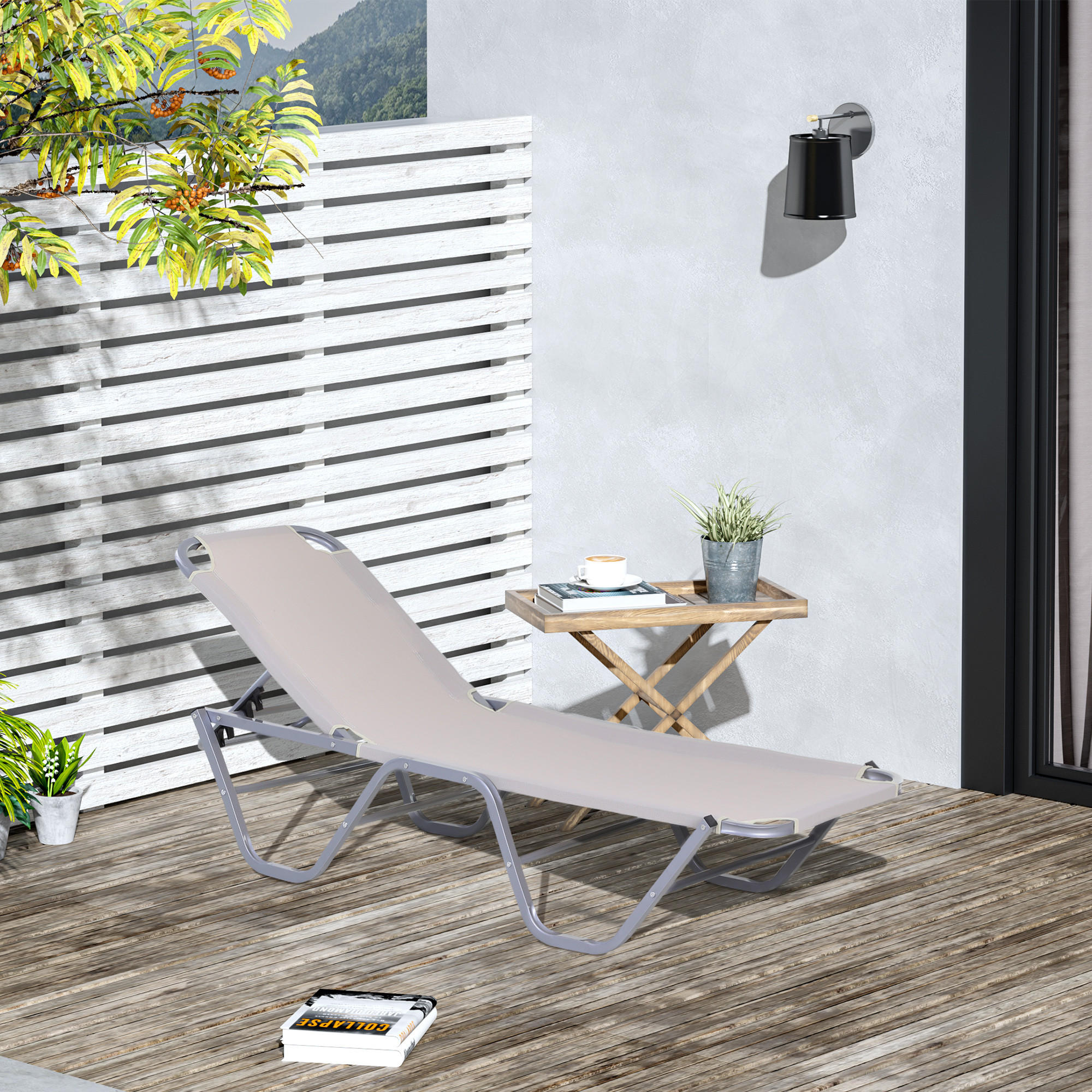 SONNENLIEGE - Beige, Textil/Metall (58.5/89/188cm) - Outsunny