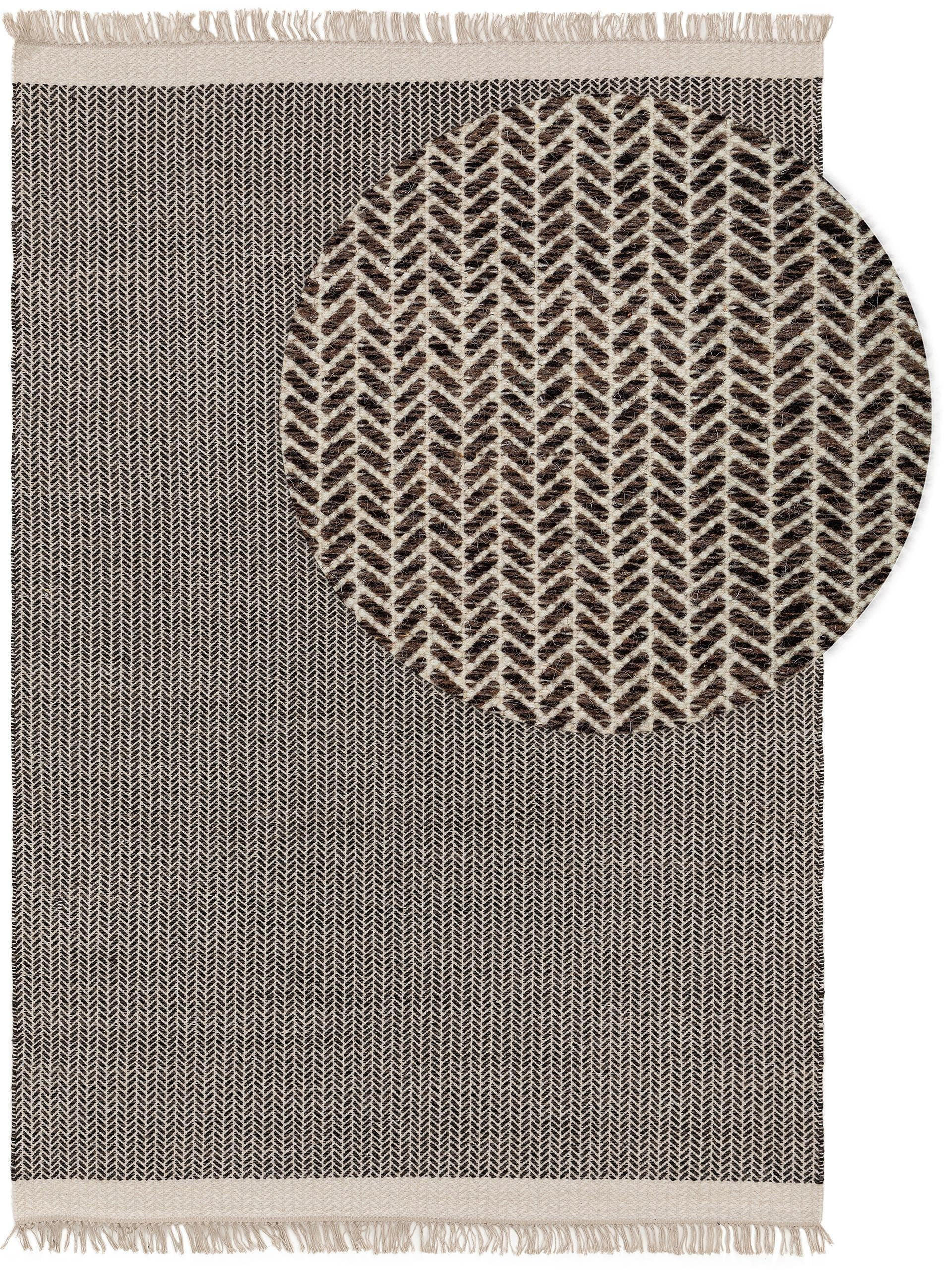 WOLLTEPPICH Kim Schwarz/Weiß 120x170 cm - Schwarz, Textil (120/170cm) - benuta Pure