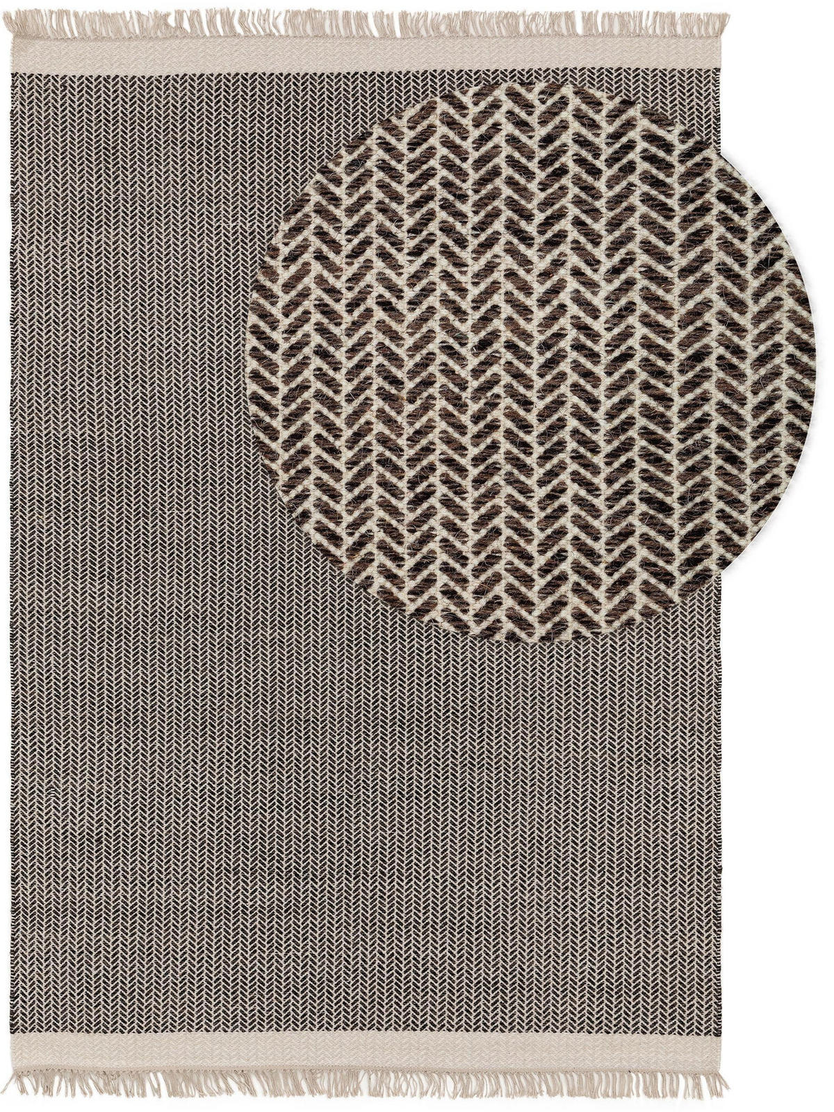 WOLLTEPPICH Kim Schwarz/Weiß 120x170 cm - Schwarz, Textil (120/170cm) - benuta Pure