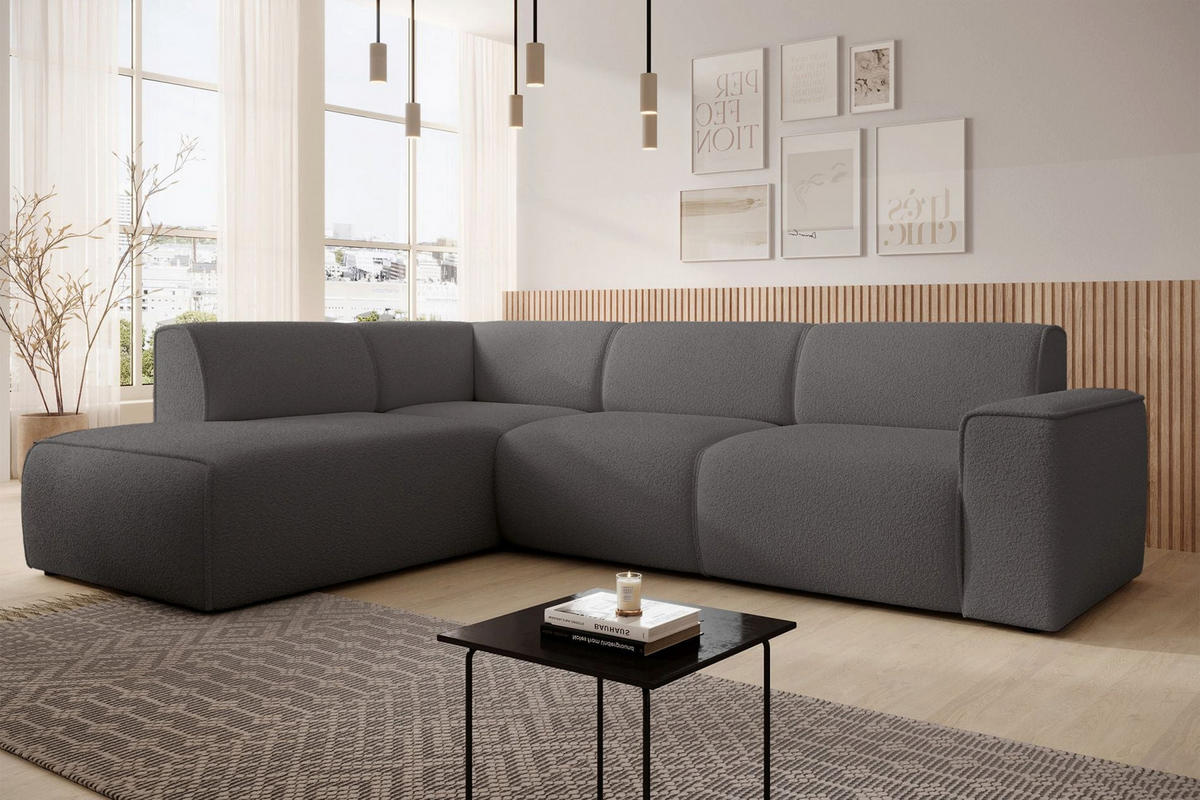 ECKSOFA Bouvi Dunkelgrau links - Dunkelgrau/Schwarz, Kunststoff/Textil (292/220cm) - Selsey