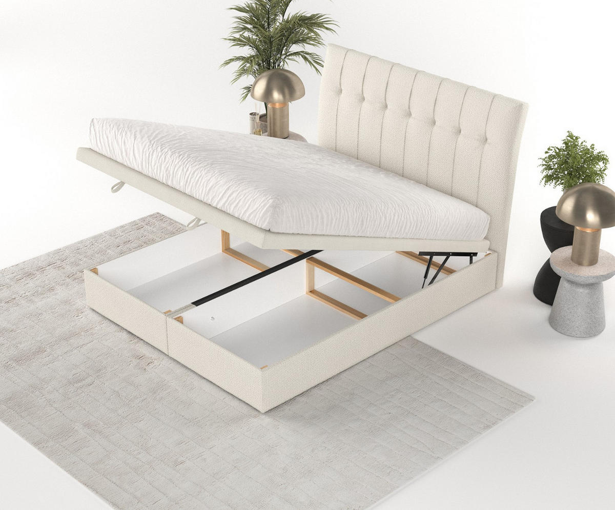 POLSTERBETT Kelsea mit Stauraum 120/200 cm Hellbeige im Alta Stoff - Sandfarben/Schwarz, Holz/Holzwerkstoff (120/200cm) - AltaBeds