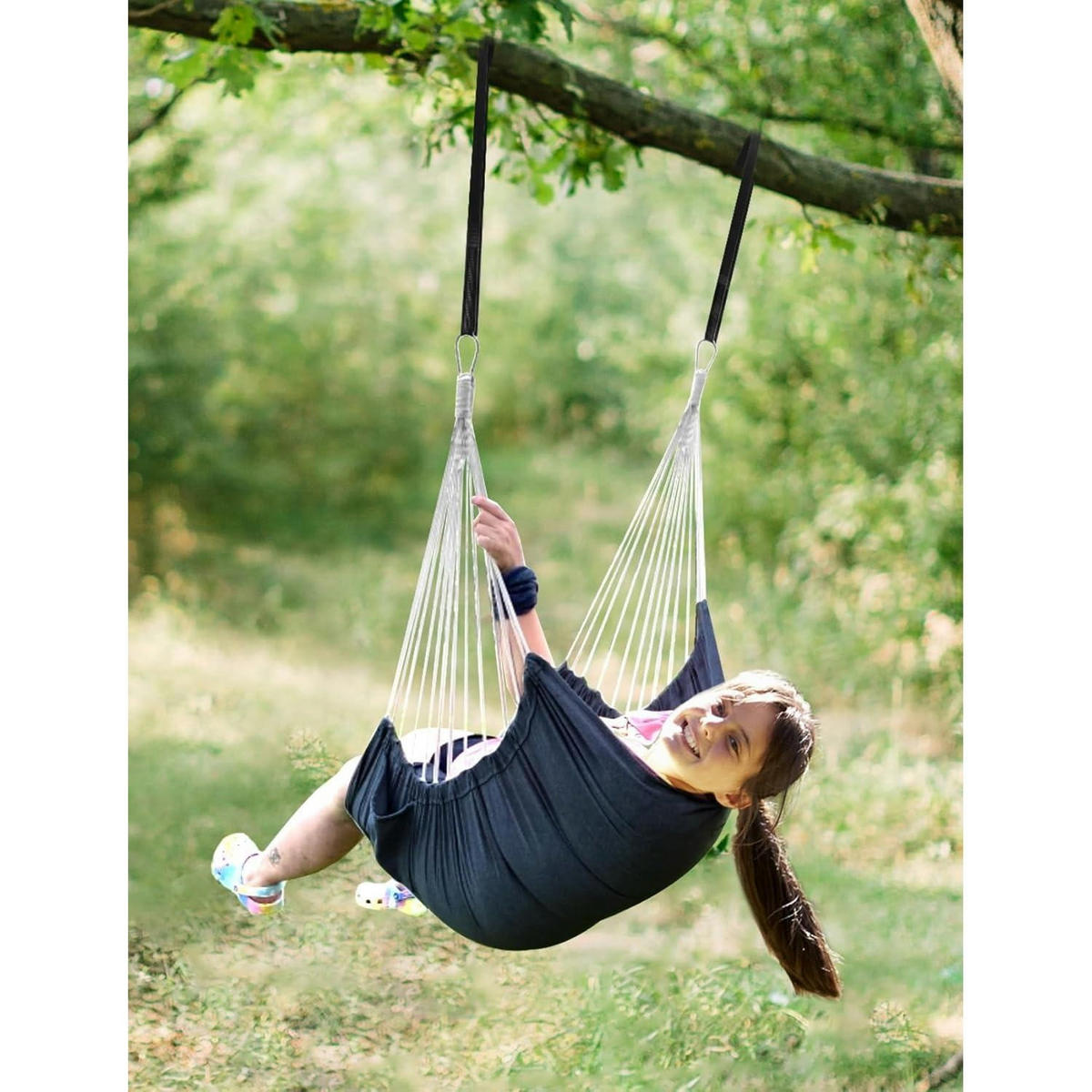 HÄNGESESSEL Dunkelgrau mit 2 Sitzkissen - Anthrazit, Textil (100/1.5/130cm)