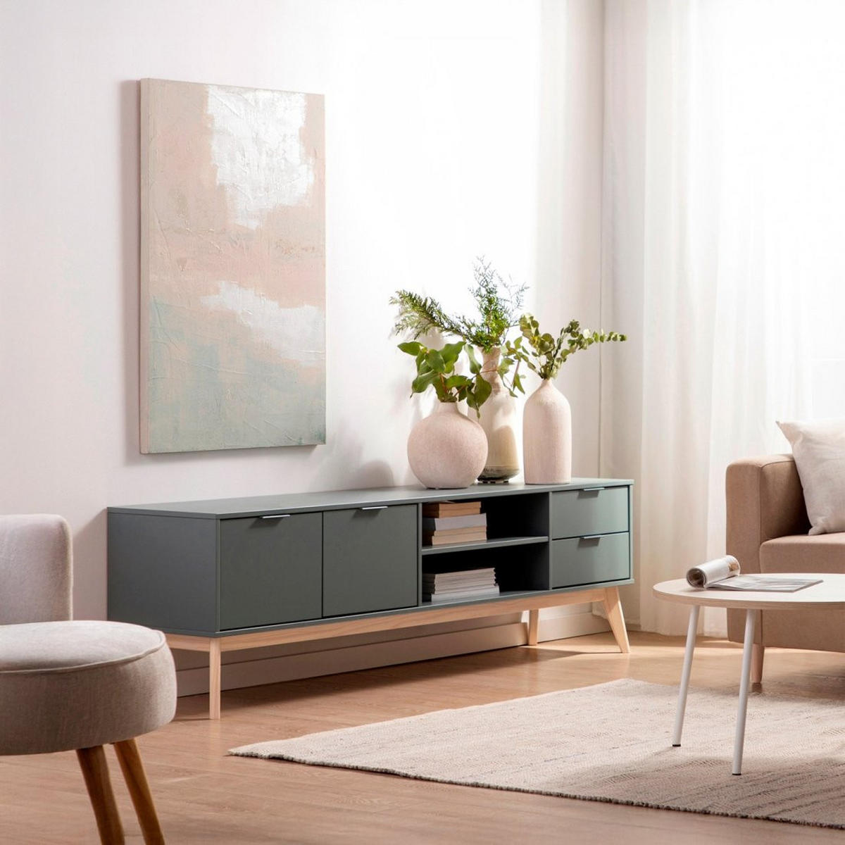 TV-ELEMENT Troy Grün 180 cm x 53 cm - Grün, Holzwerkstoff (180/53/40cm) - Klast Home