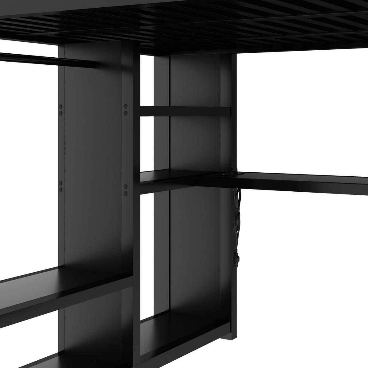 HOCHBETT 160/200 cm in Schwarz mit Schreibtisch, LED, Treppe und Kleiderschrank - Schwarz, Metall (160/200cm) - STILVORA