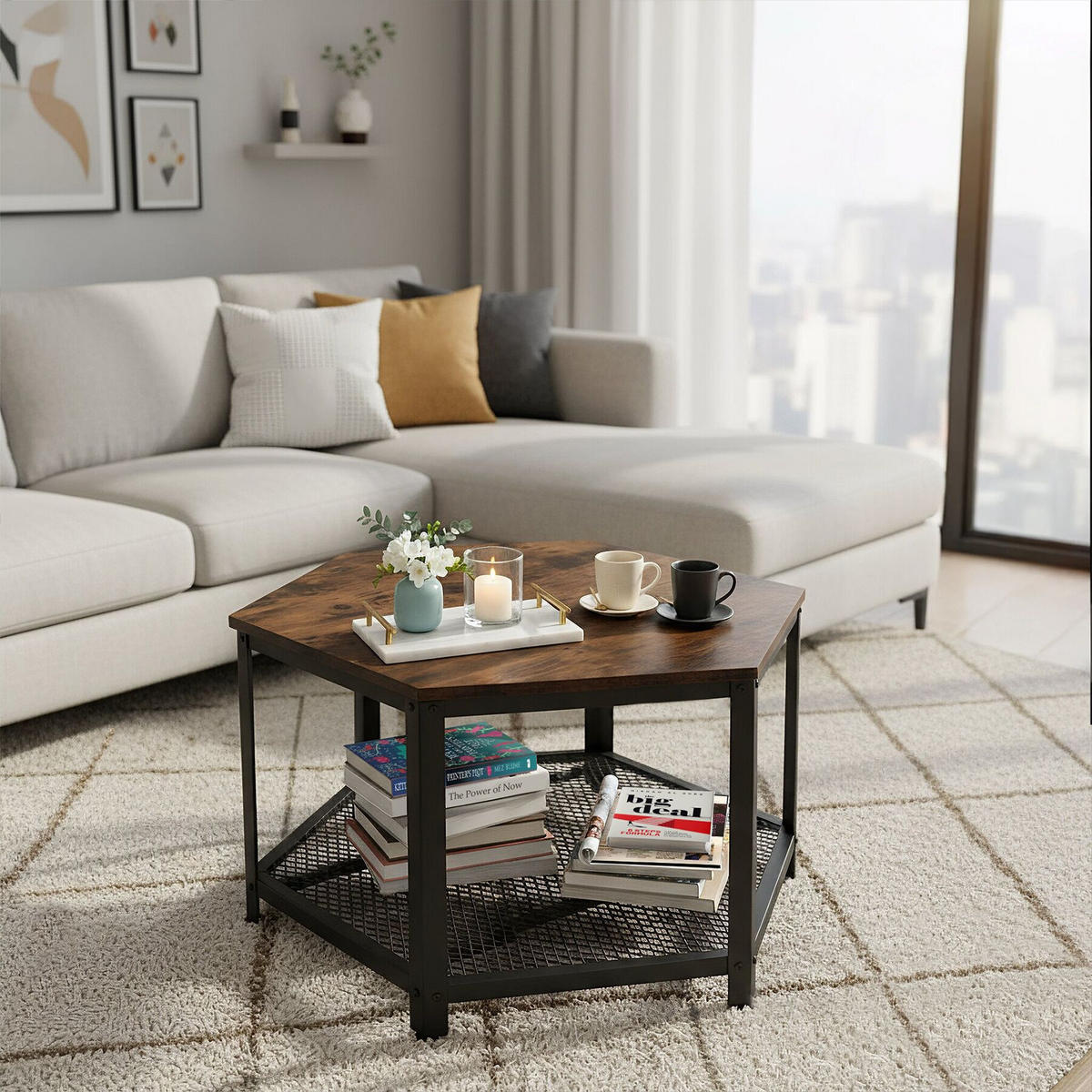 COUCHTISCH Norwich,86,5 x 75 x 46,5 cm,Industrial Holz dunkel, rustikal - Rostfarben, Holz (75/86.5/46.5cm) - tectake