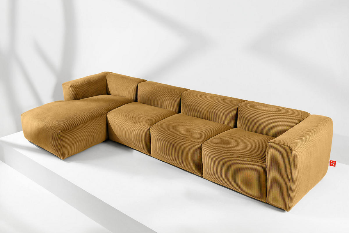 ECKMODULSOFA-LINKS BUFFO 6-Sitzer mit extrem weicher Sitzfläche, Kordstoff, gelb - Gelb, Textil (377/180cm) - KONSIMO®