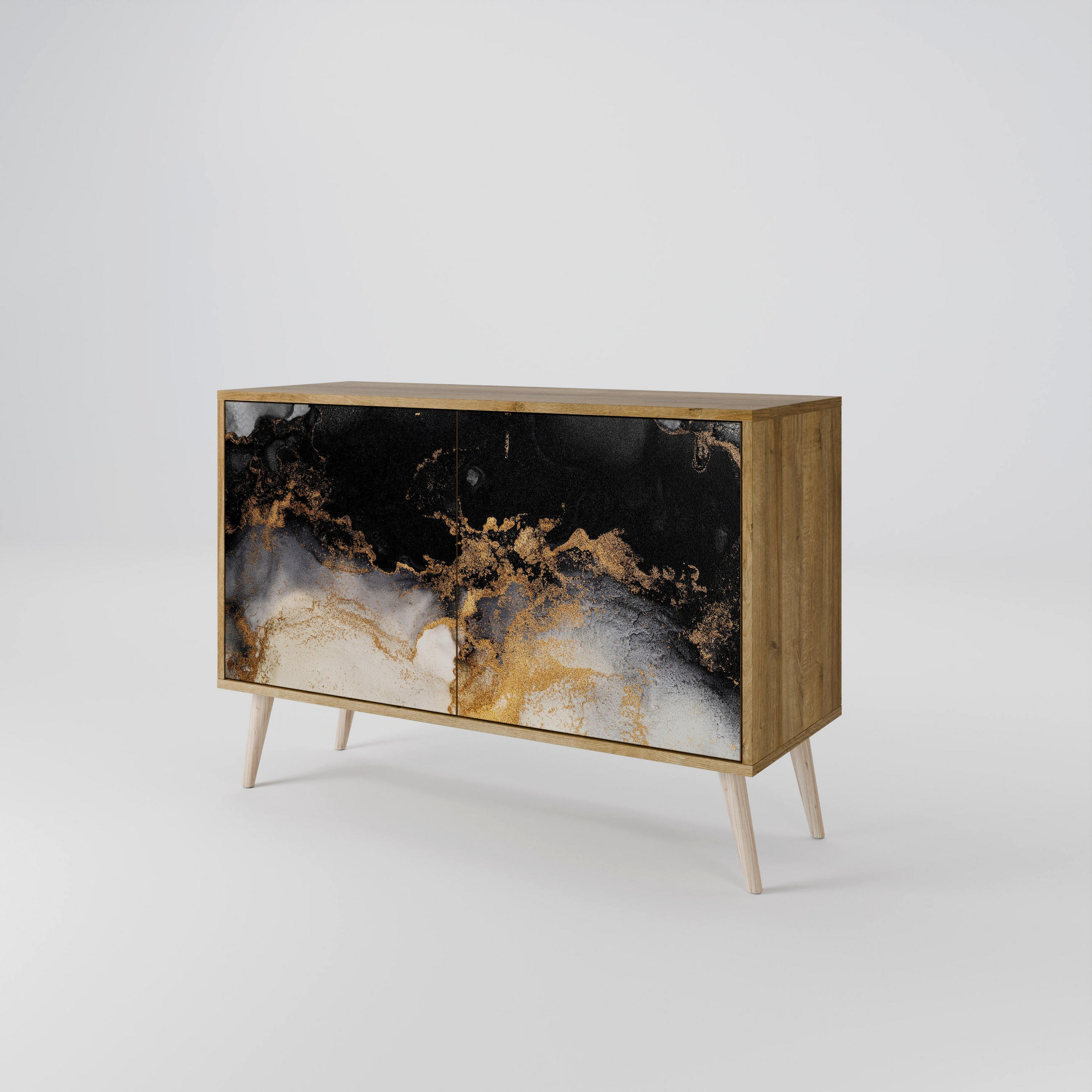 SIDEBOARD MARBLE OF TOMMORROW, Eicheneffekt, 111x42x77,5 cm, 2 Türen - Eichefarben/Buchefarben, Holzwerkstoff/Buchenholz (111/77.5/42cm) - SpaceRebels
