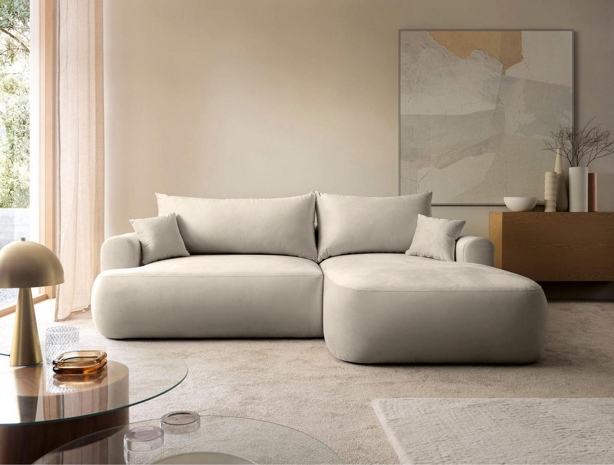 ECKSOFA Ovo Hellbeige mit wasserabweisendem Samtbezug - Ecru/Schwarz, Kunststoff/Textil (165/260cm) - Selsey