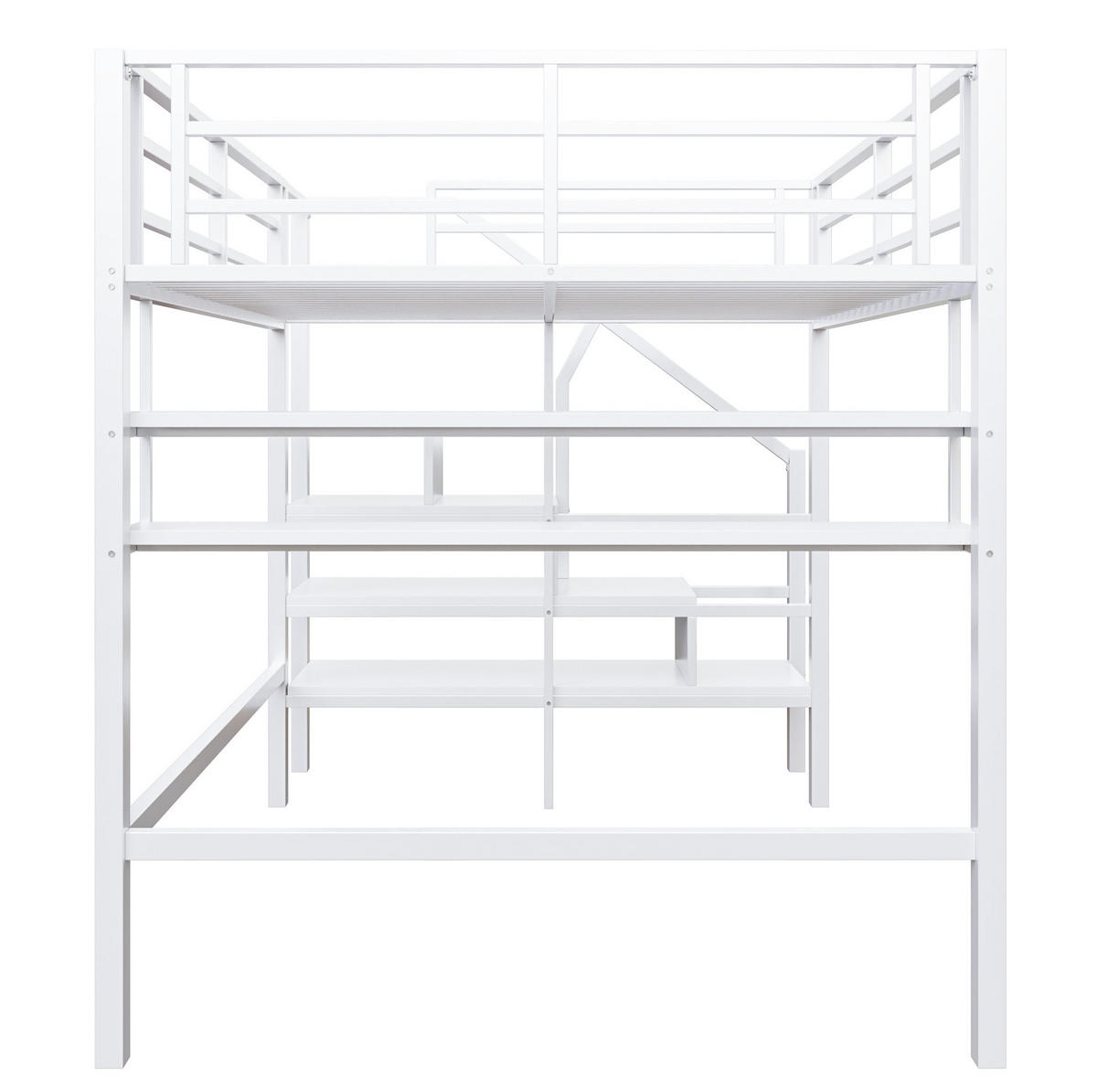 HOCHBETT 140/200 cm aus Metall und MDF mit Stauraumleiter und Regalen Weiß - Weiß, Metall (140/200cm) - Modenvie