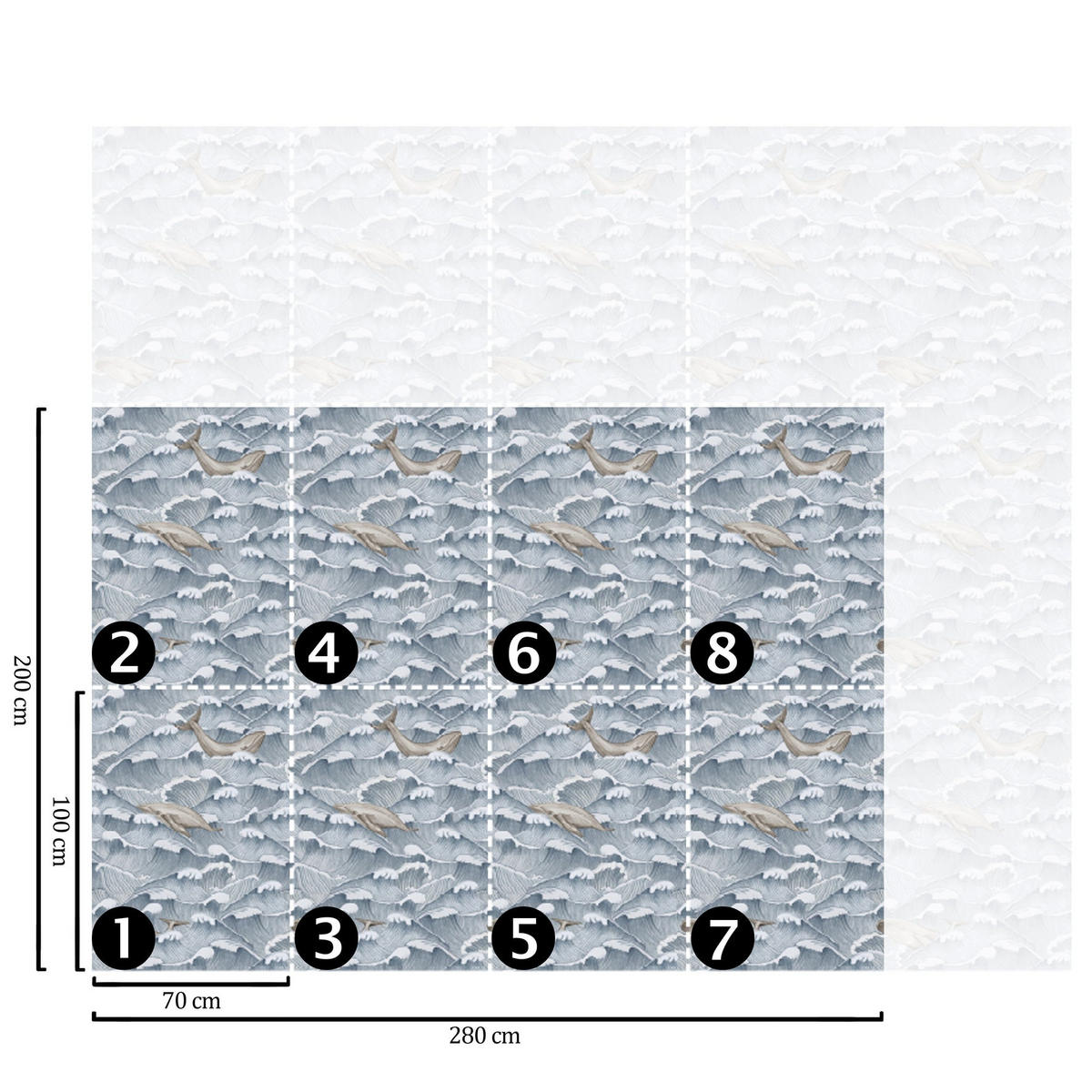 TAPETE Meer aus echtem Papier, 200x280cm, 8 Bögen - Blau, Papier (200/280cm) - WALLPAPERS4BEGINNERS