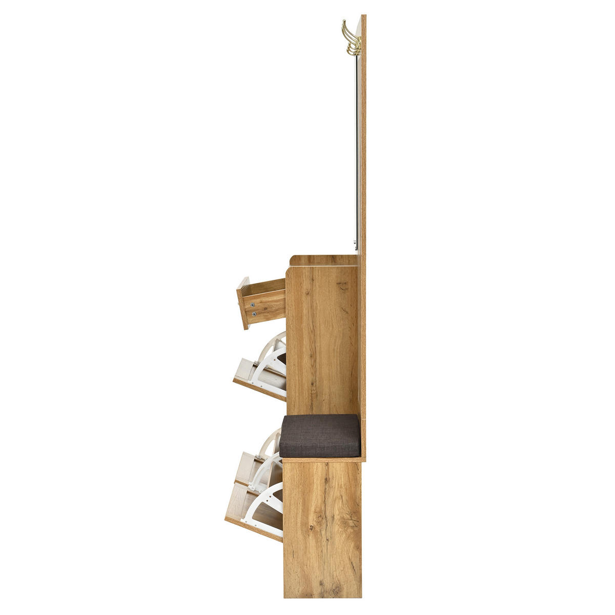GARDEROBE Set mit Spiegel Sitzbank Schuhschrank Haken - Naturfarben, Holzwerkstoff (99.5/180/26cm) - FLIEKS
