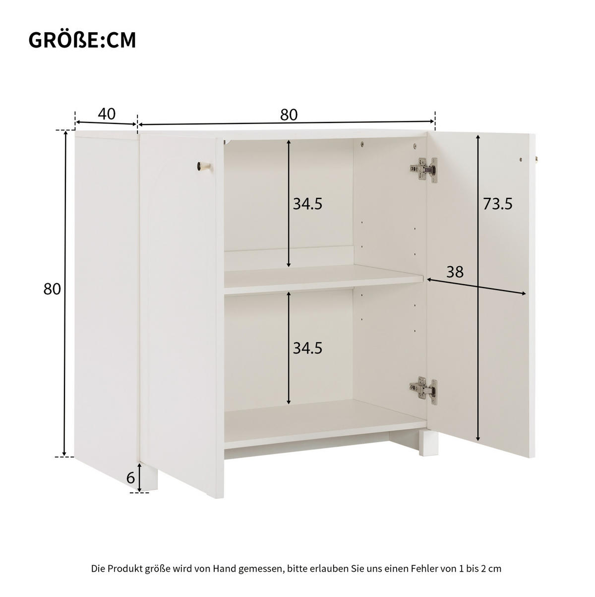 KOMMODE 80/40/80 cm mit 2 Türen und goldfarbenen Griffen - Weiß, Holzwerkstoff (80/80/40cm) - BEAOK