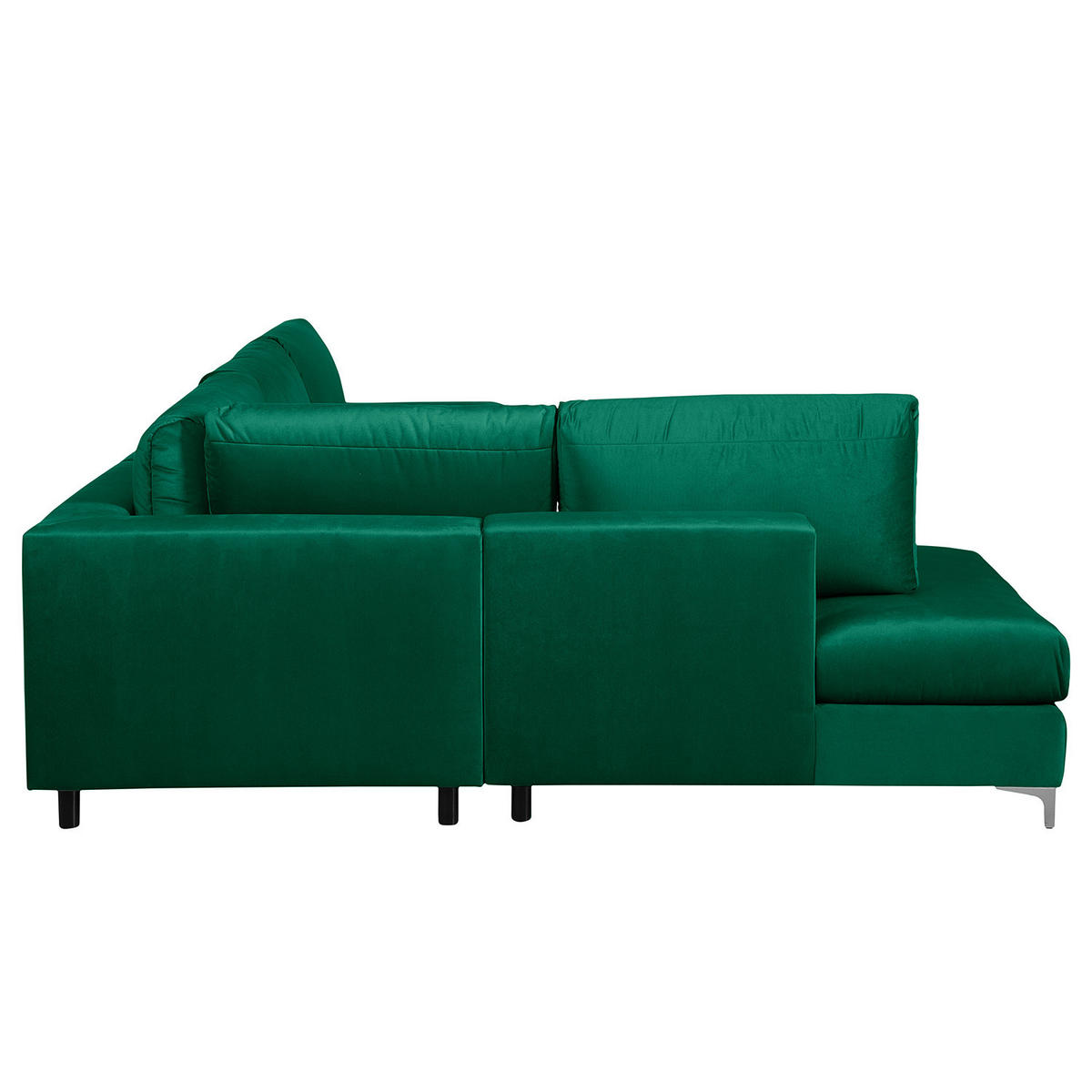 ECKSOFA mit Ottomane - Chromfarben/Olivgrün, Textil/Metall (302/1cm) - home24