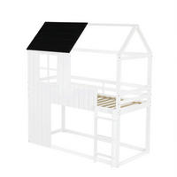HOCHBETT 90x200 cm in Weiß und Schwarz mit Hausdesign und 3-stufiger Treppe - Weiß, Holz (90/200cm) - IVMEU