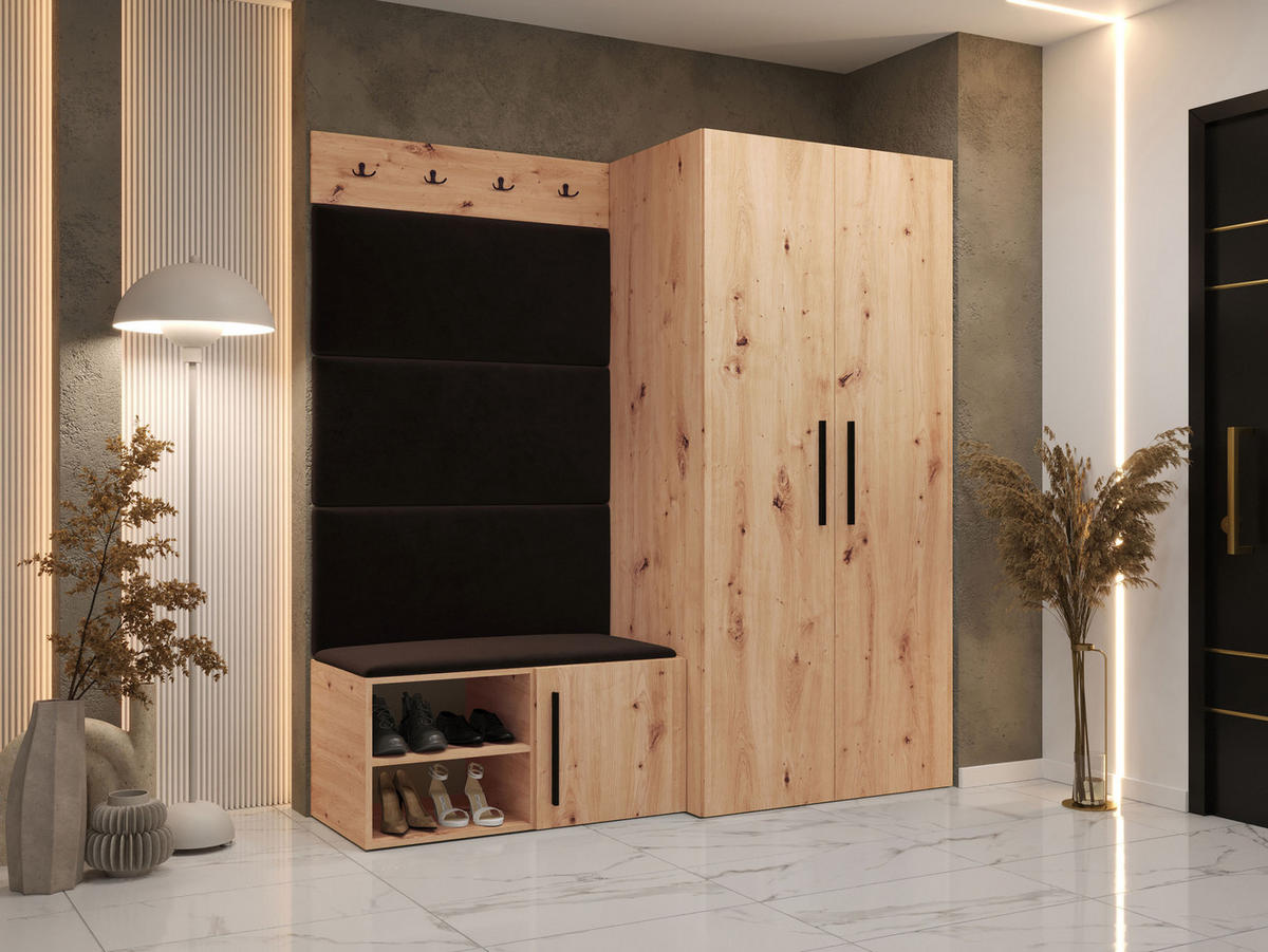 GARDEROBEN-SET Medi I - Schwarz/Braun, Holzwerkstoff/Kunststoff (80/191/50cm) - MIRJAN24